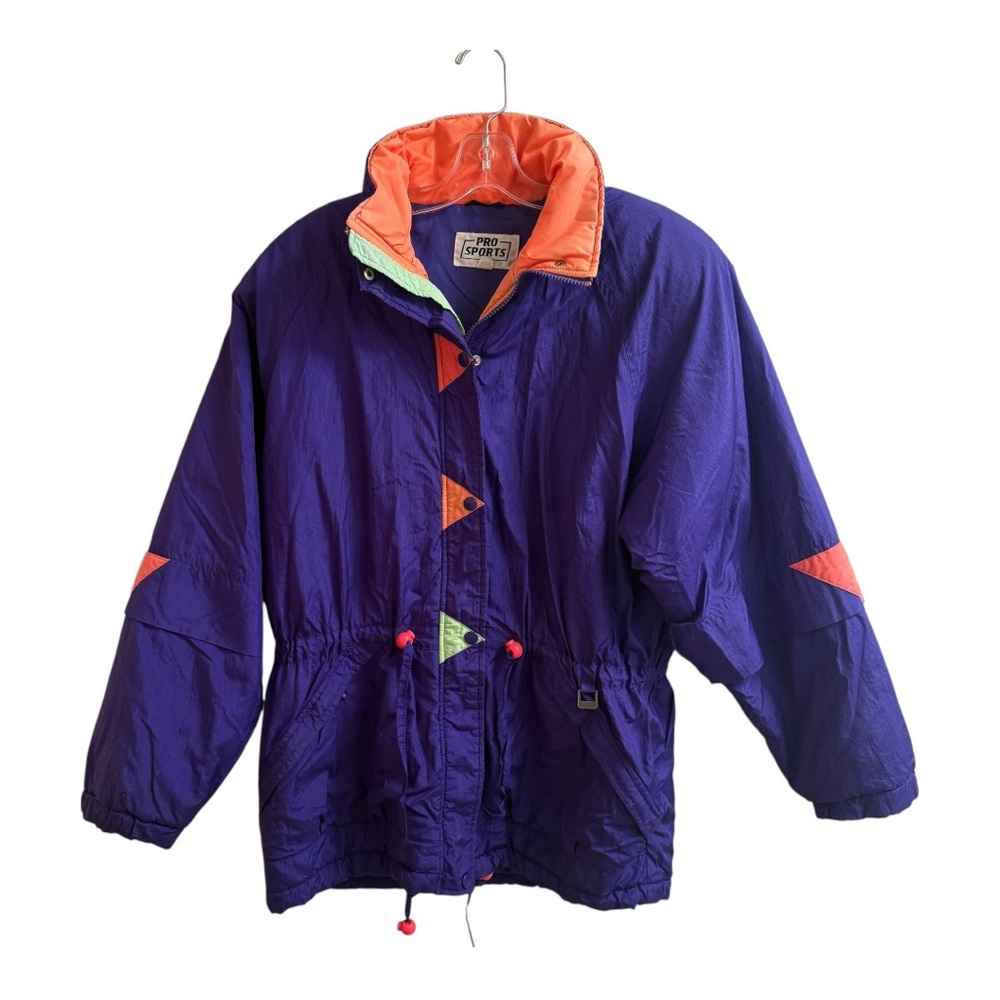 Vintage 90s Pro Sports Ski Jacket Purple Neon Colour Block Women Size 10 Retro